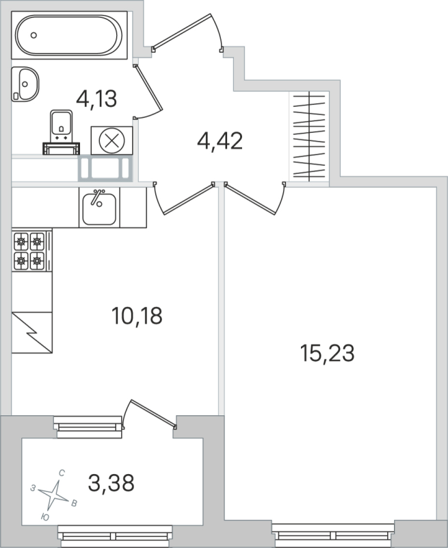 1 ккв 34 м²