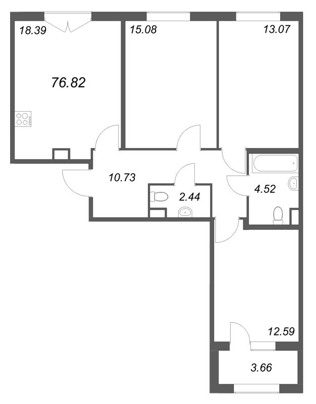 4 ккв (Евро) 76,8 м²