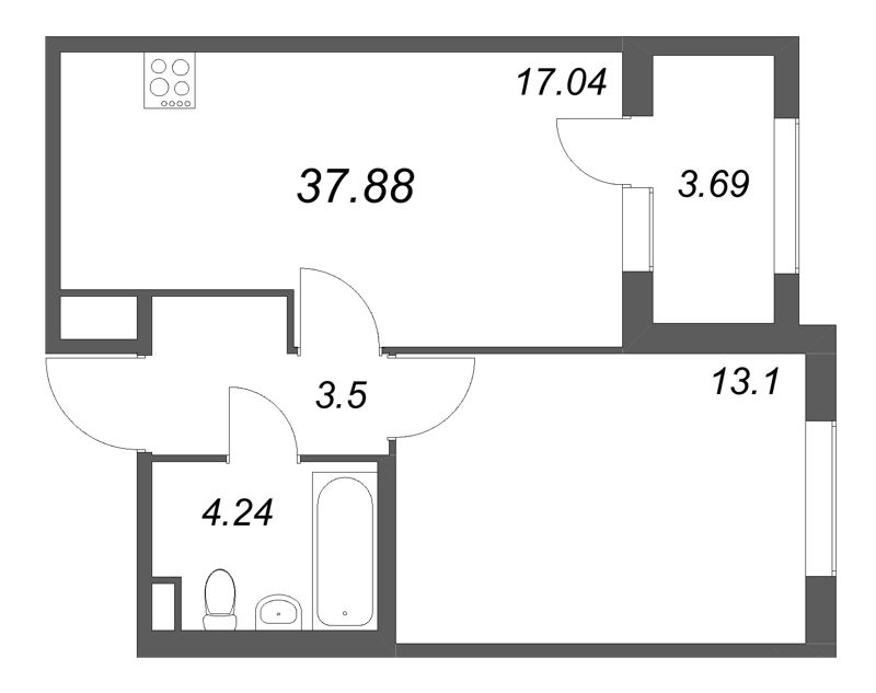 2 ккв (Евро) 37,9 м²