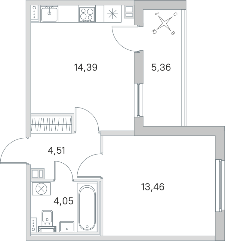 1 ккв 36,4 м²