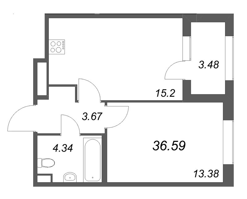 2 ккв (Евро) 36,6 м²