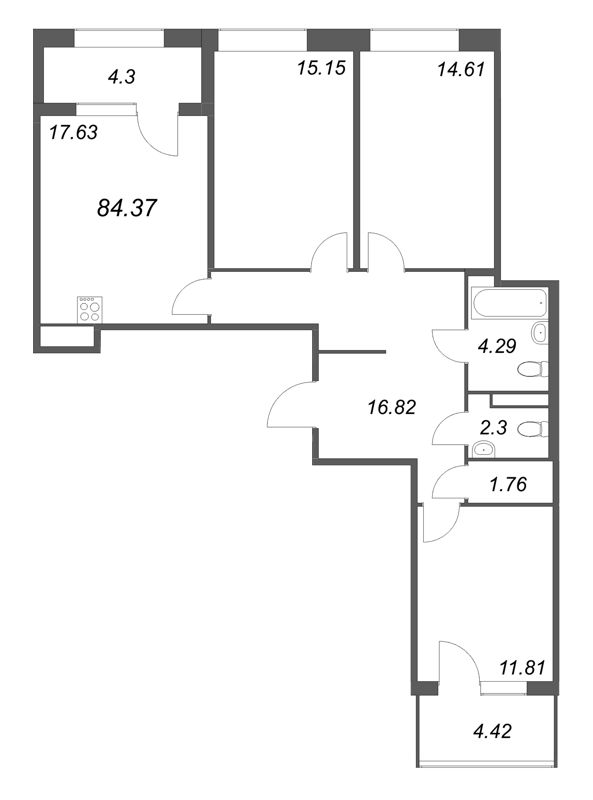 4 ккв (Евро) 84,4 м²