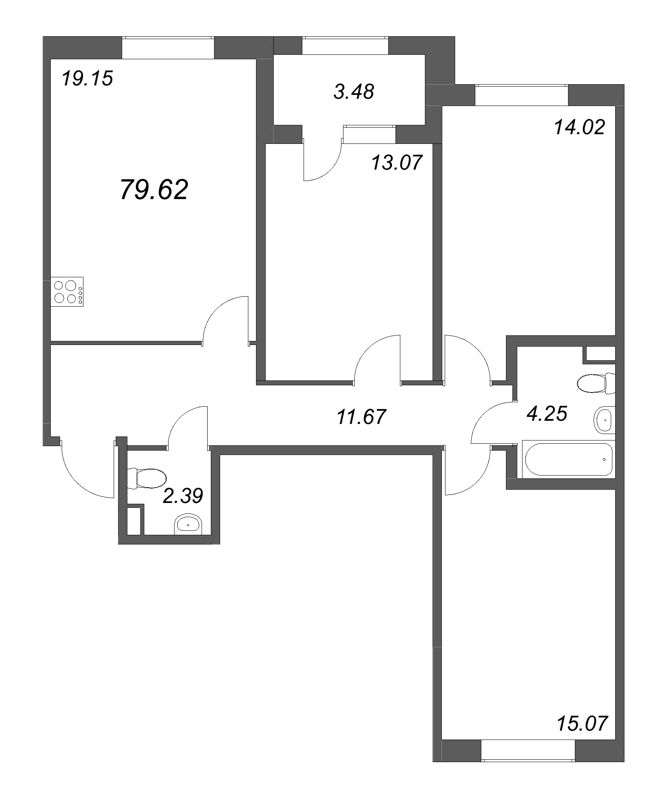 4 ккв (Евро) 79,6 м²