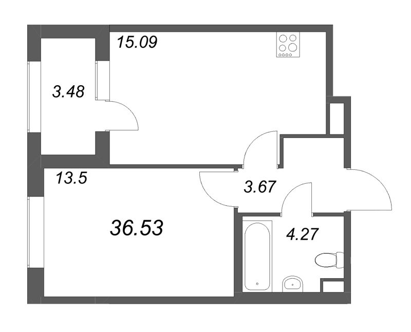 2 ккв (Евро) 36,5 м²