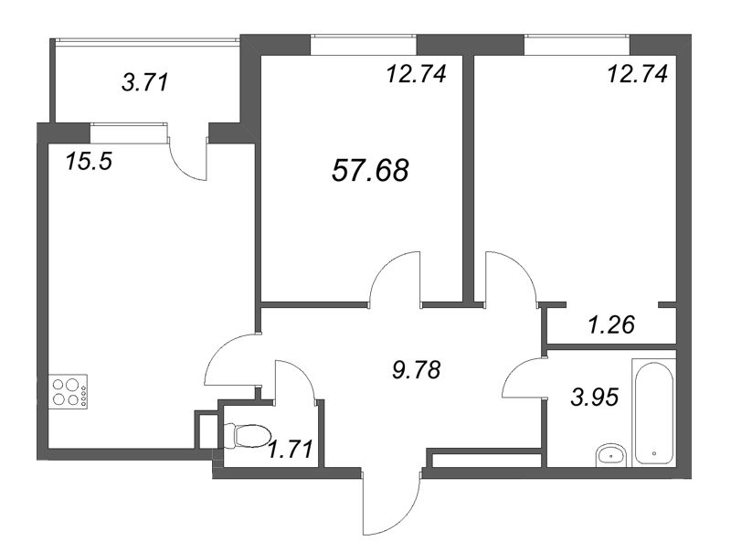 3 ккв (Евро) 57,7 м²