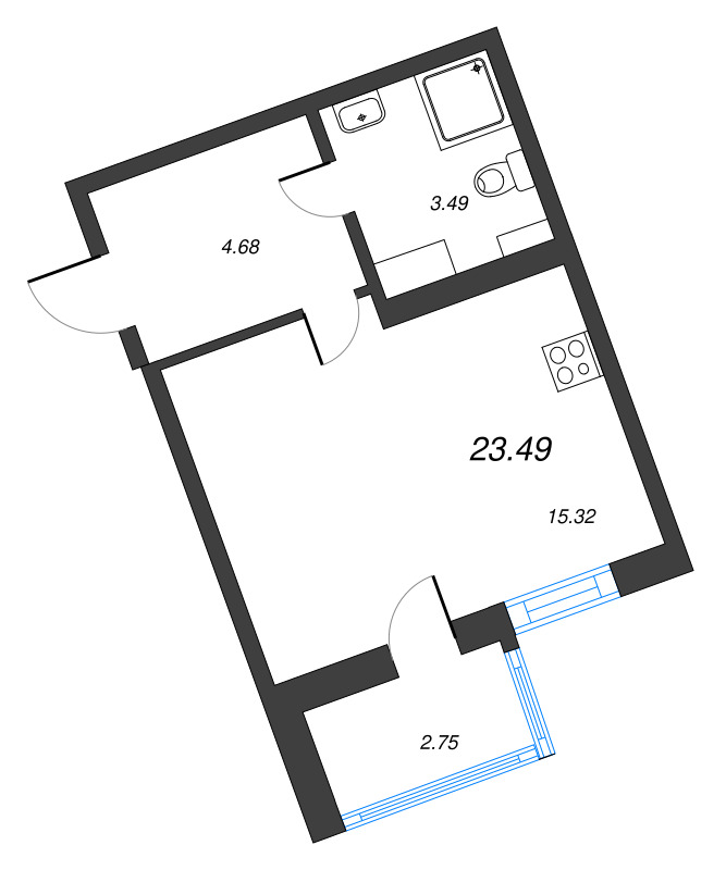 Студия 23,5 м²