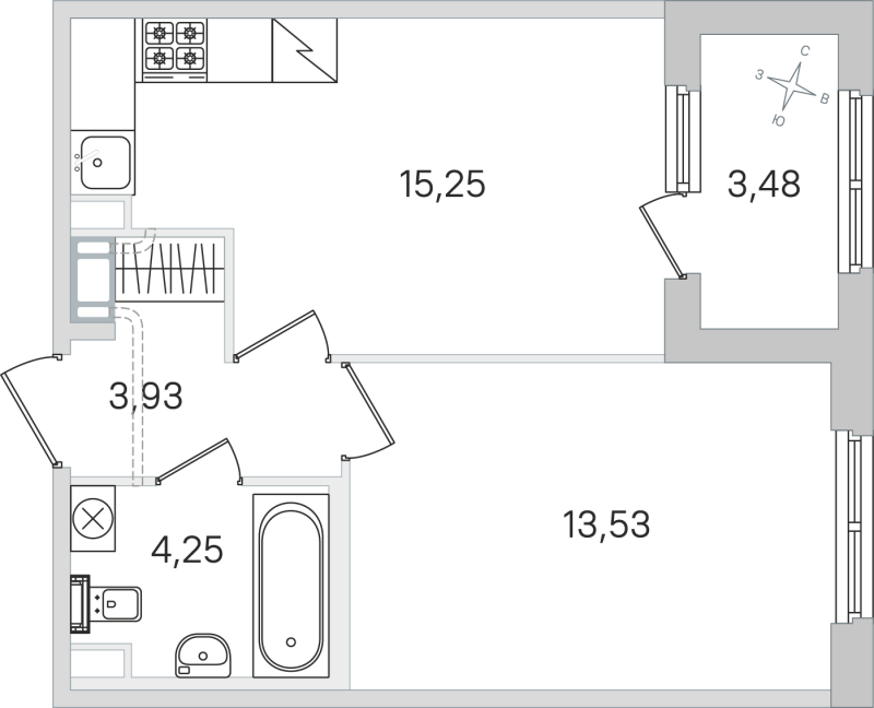 2 ккв (Евро) 37 м²