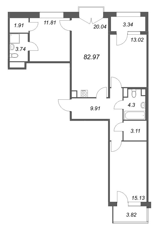4 ккв (Евро) 83 м²