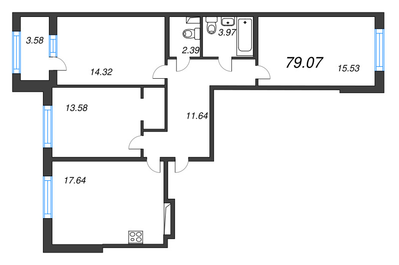 4 ккв (Евро) 79,1 м²