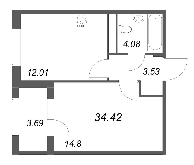1 ккв 34,4 м²