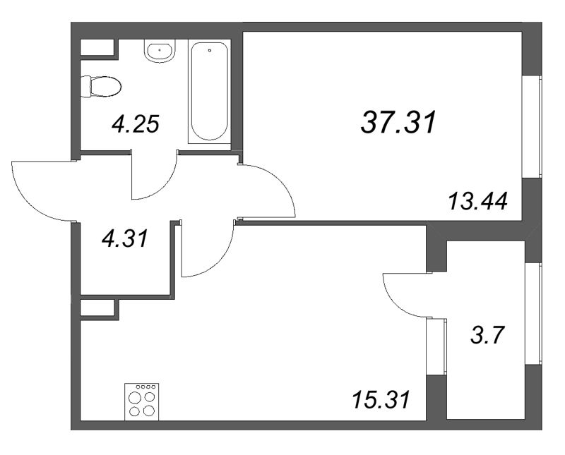 2 ккв (Евро) 37,3 м²