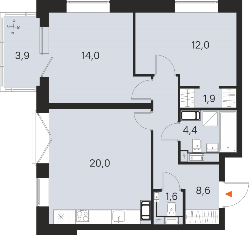 3 ккв (Евро) 62,5 м²