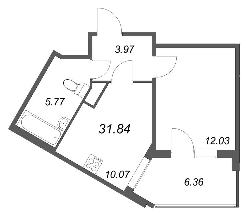 1 ккв 31,8 м²