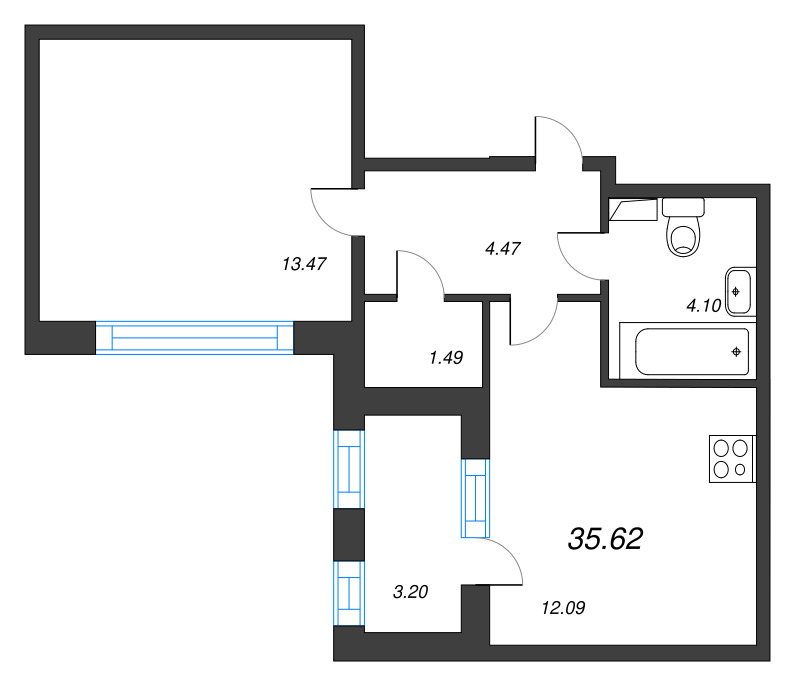 1 ккв 35,6 м²