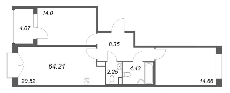 3 ккв (Евро) 64,2 м²
