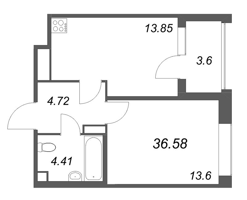 1 ккв 36,6 м²