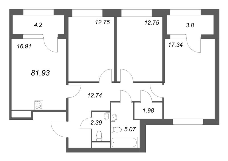 4 ккв (Евро) 81,9 м²