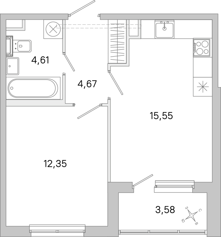 2 ккв (Евро) 37,2 м²