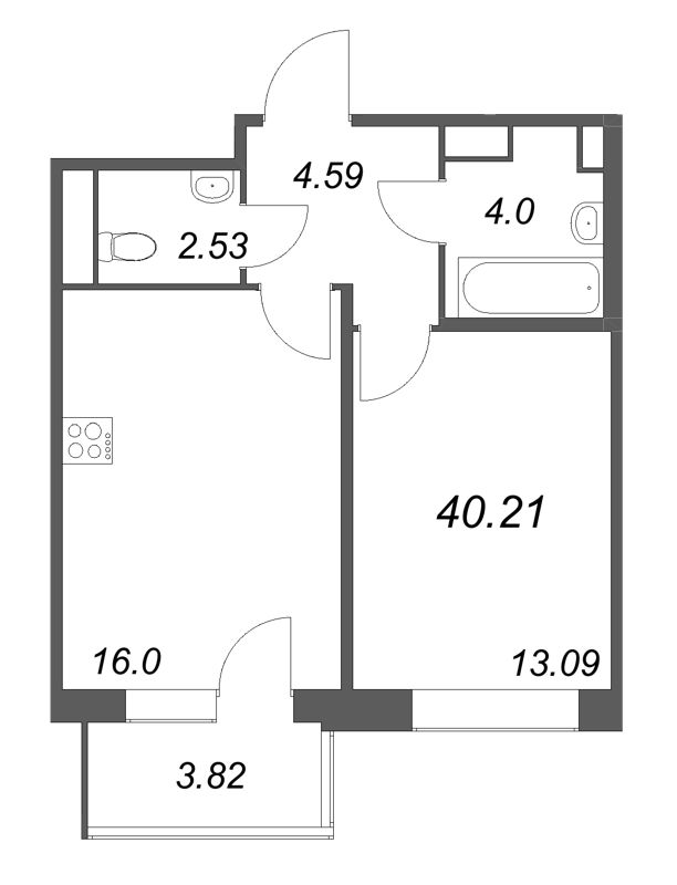 2 ккв (Евро) 40,2 м²