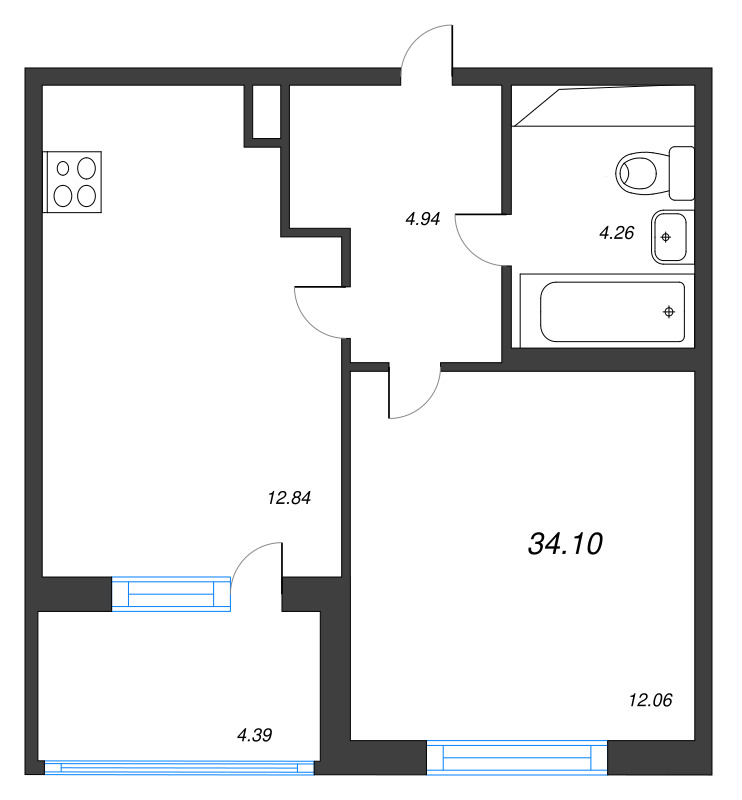 1 ккв 34,1 м²