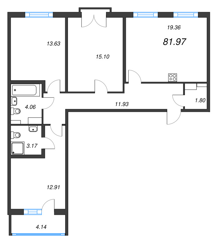 4 ккв (Евро) 82 м²