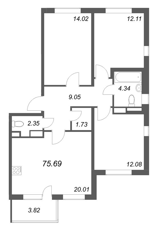 4 ккв (Евро) 75,7 м²