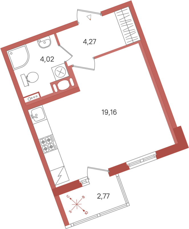Студия 27,5 м²