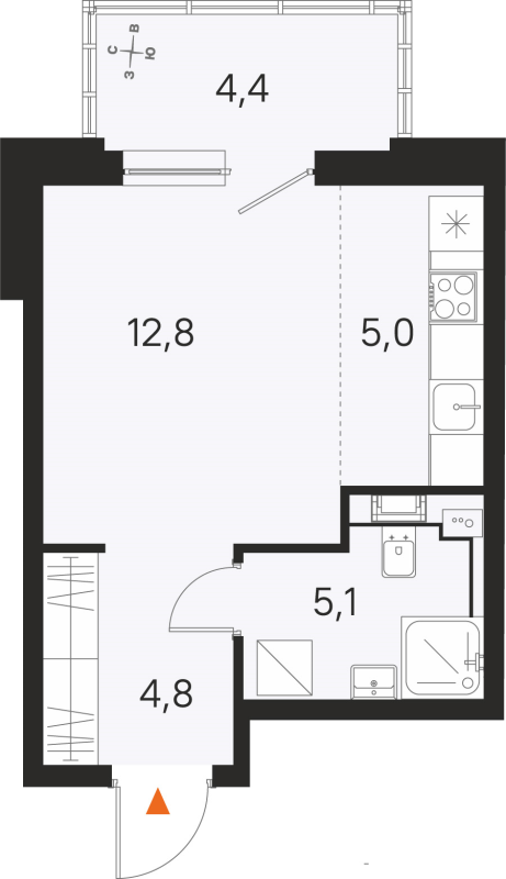 Студия 27,7 м²