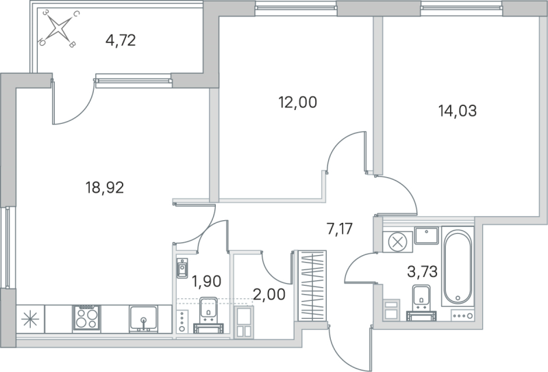 3 ккв (Евро) 59,8 м²