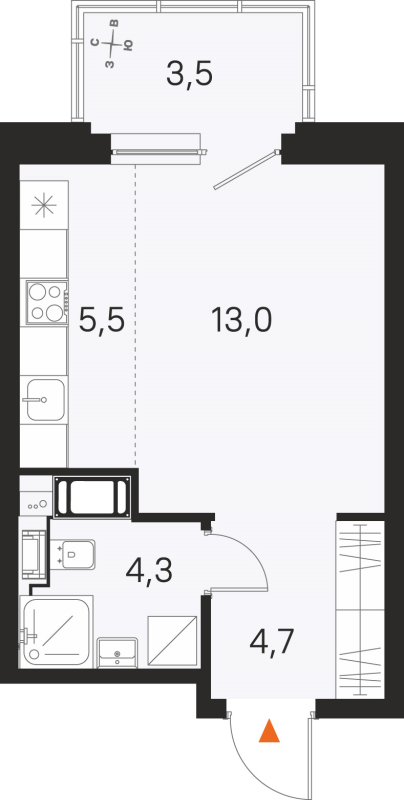 Студия 27,5 м²