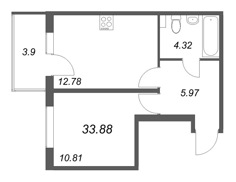 1 ккв 33,9 м²