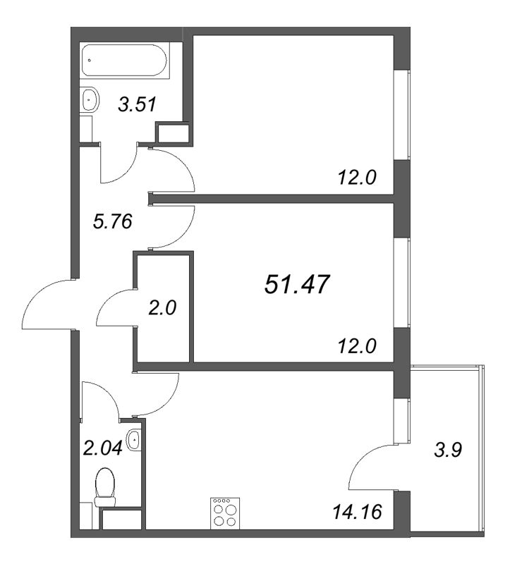 2 ккв 51,5 м²