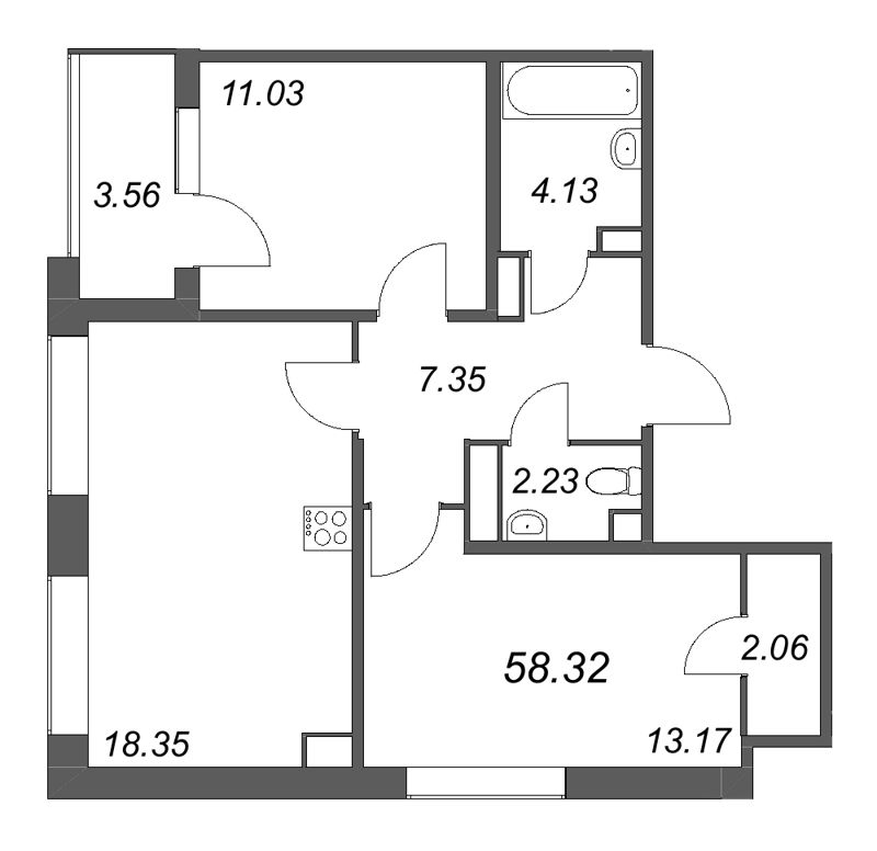 3 ккв (Евро) 58,3 м²