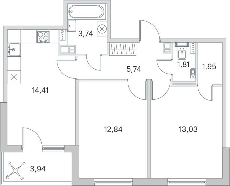 2 ккв 53,5 м²