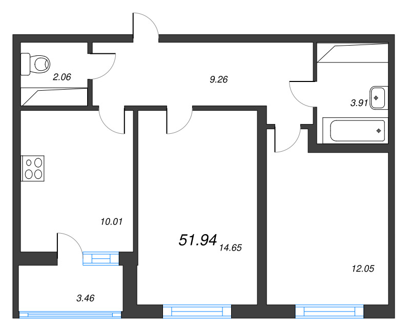 2 ккв 51,9 м²