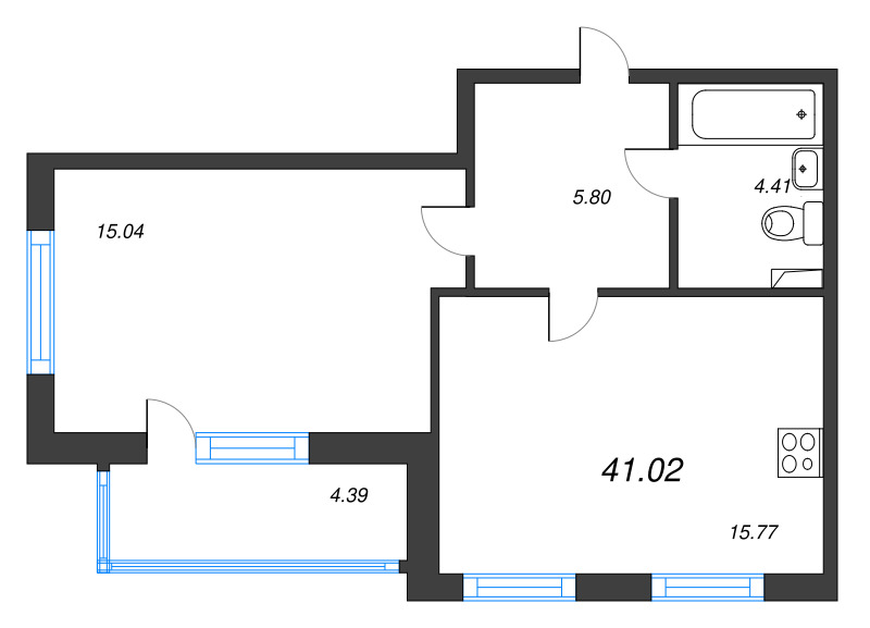 2 ккв (Евро) 41 м²