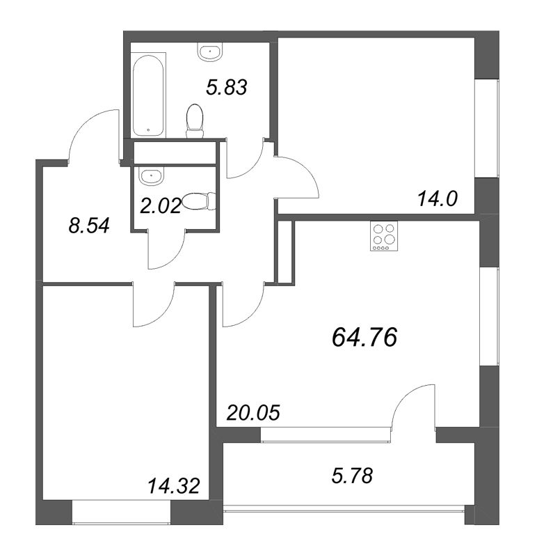 3 ккв (Евро) 64,8 м²