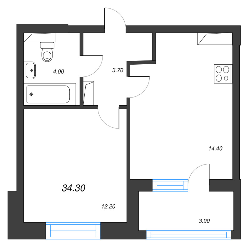 1 ккв 34,3 м²