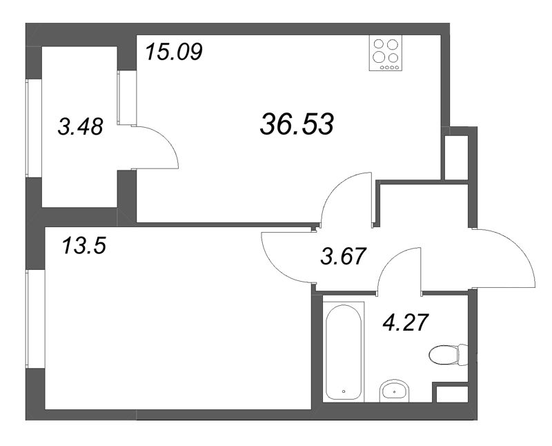 2 ккв (Евро) 36,5 м²