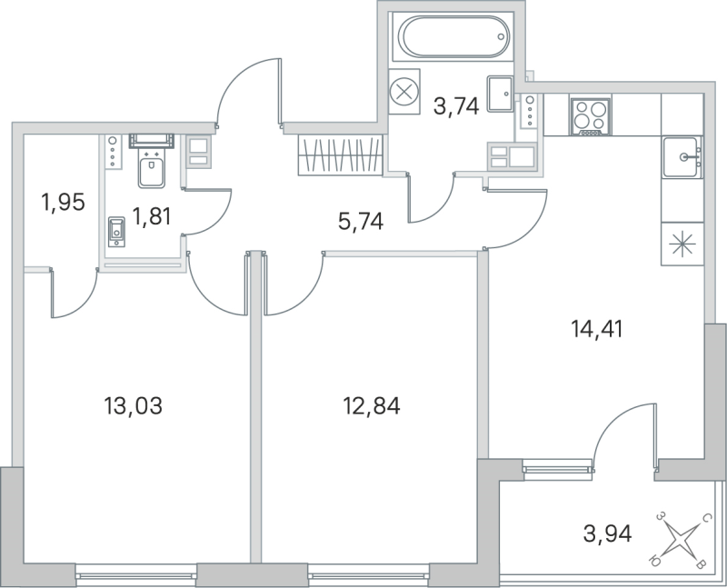 2 ккв 53,5 м²