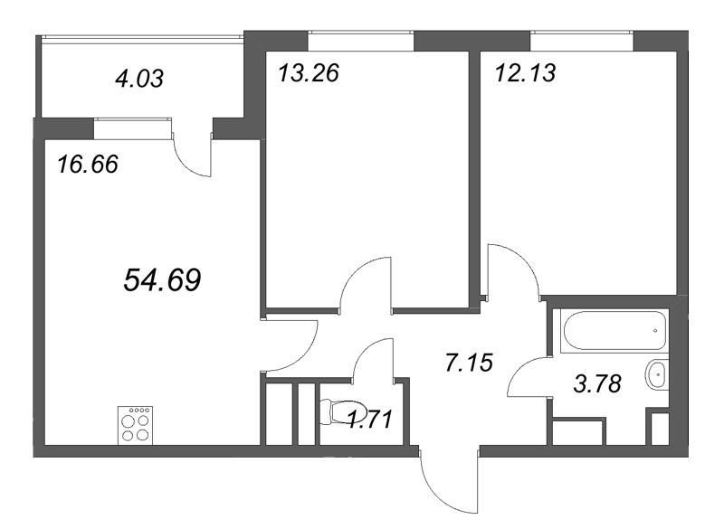 3 ккв (Евро) 54,7 м²