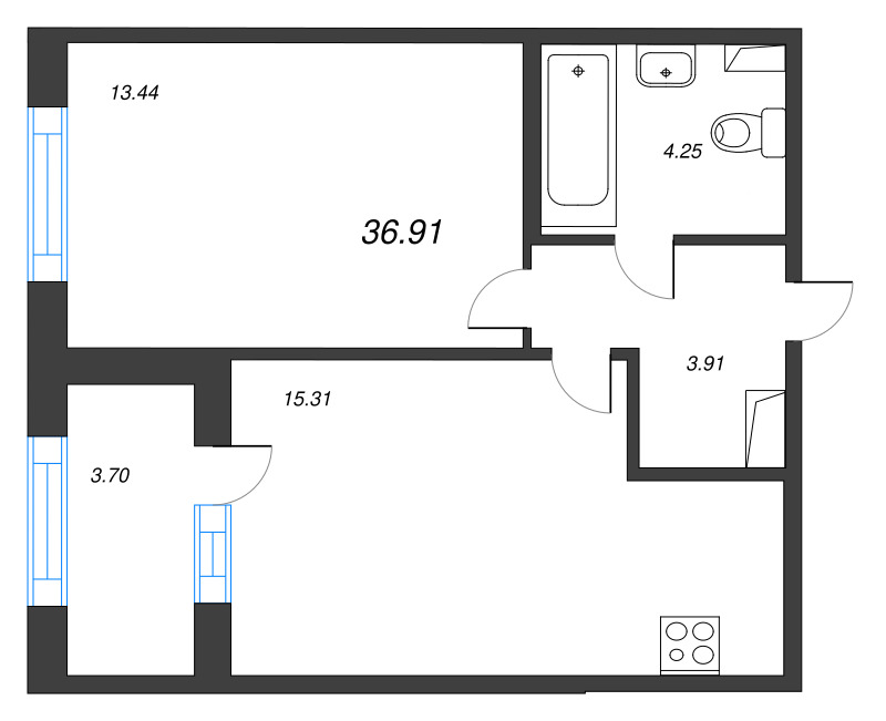 2 ккв (Евро) 36,9 м²
