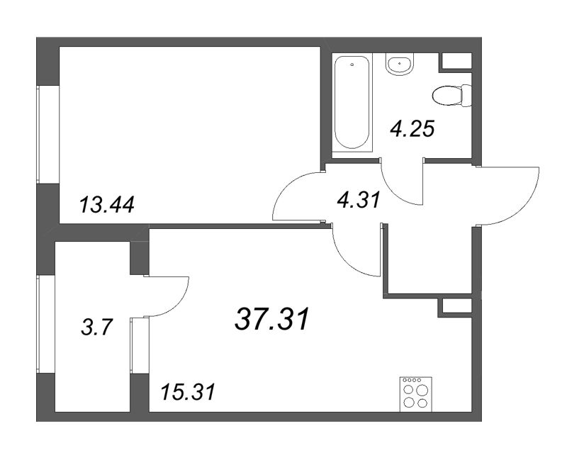 2 ккв (Евро) 37,3 м²