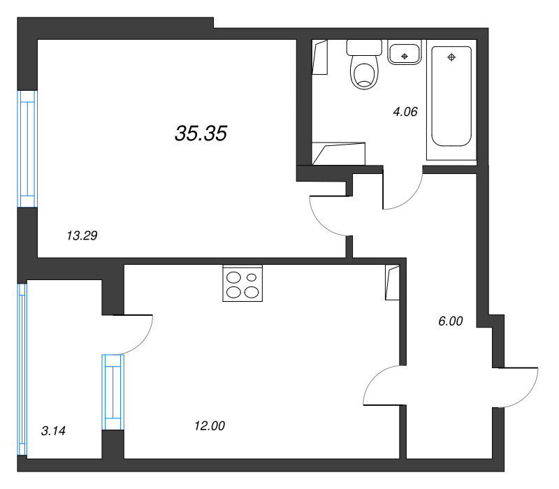 1 ккв 35,4 м²