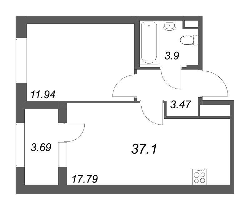 2 ккв (Евро) 37,1 м²
