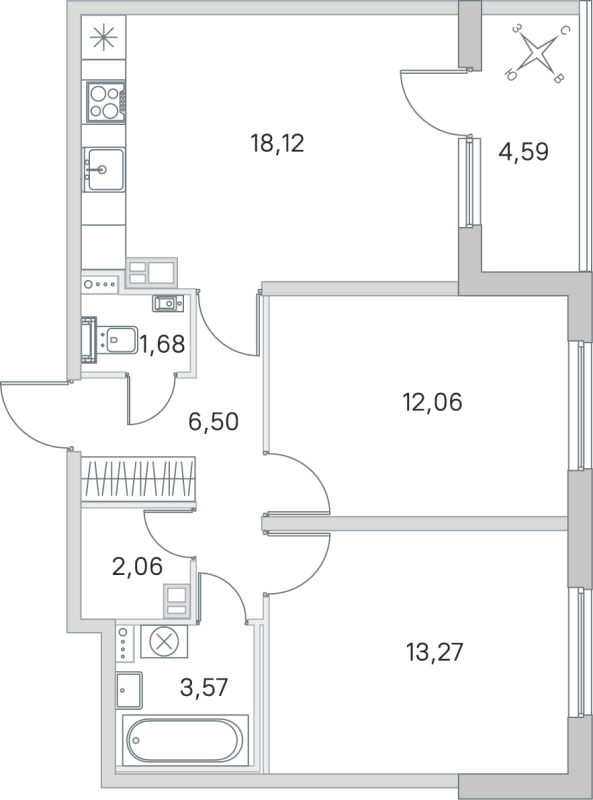 3 ккв (Евро) 57,3 м²