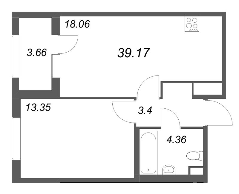 2 ккв (Евро) 39,2 м²