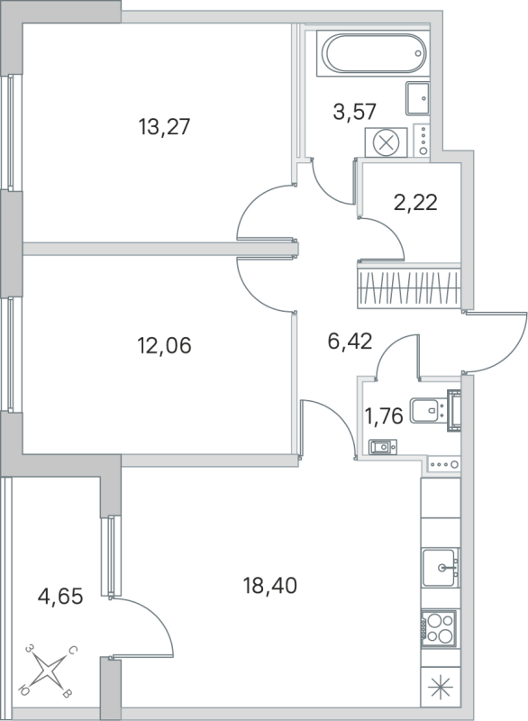 3 ккв (Евро) 57,7 м²