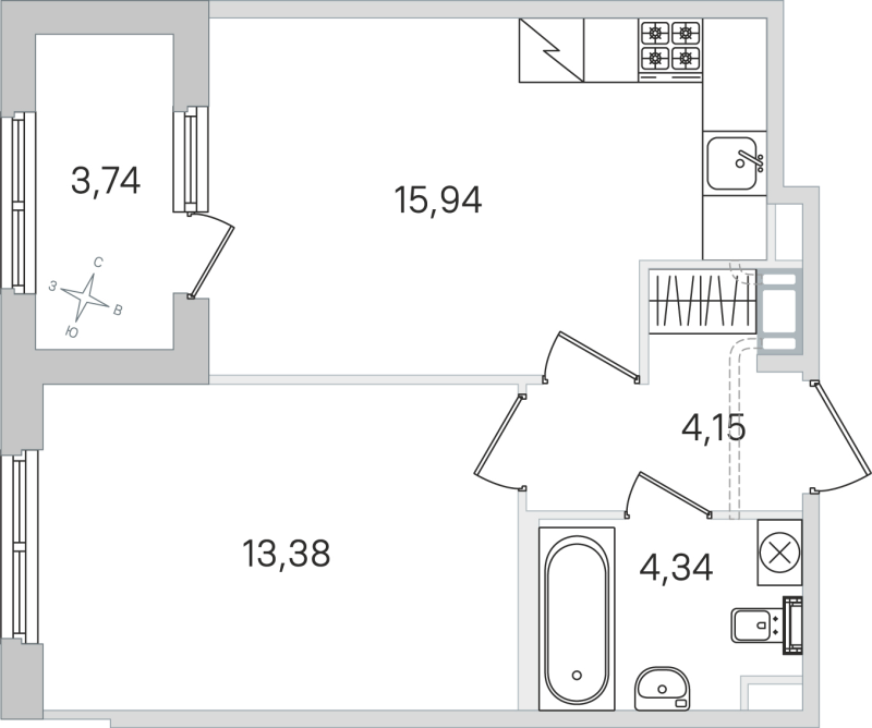 2 ккв (Евро) 37,8 м²