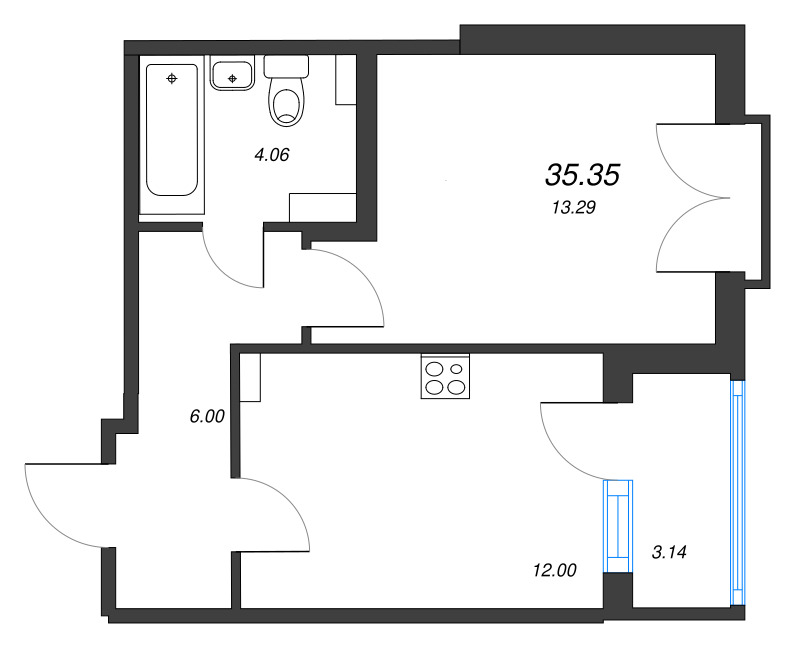 1 ккв 35,4 м²